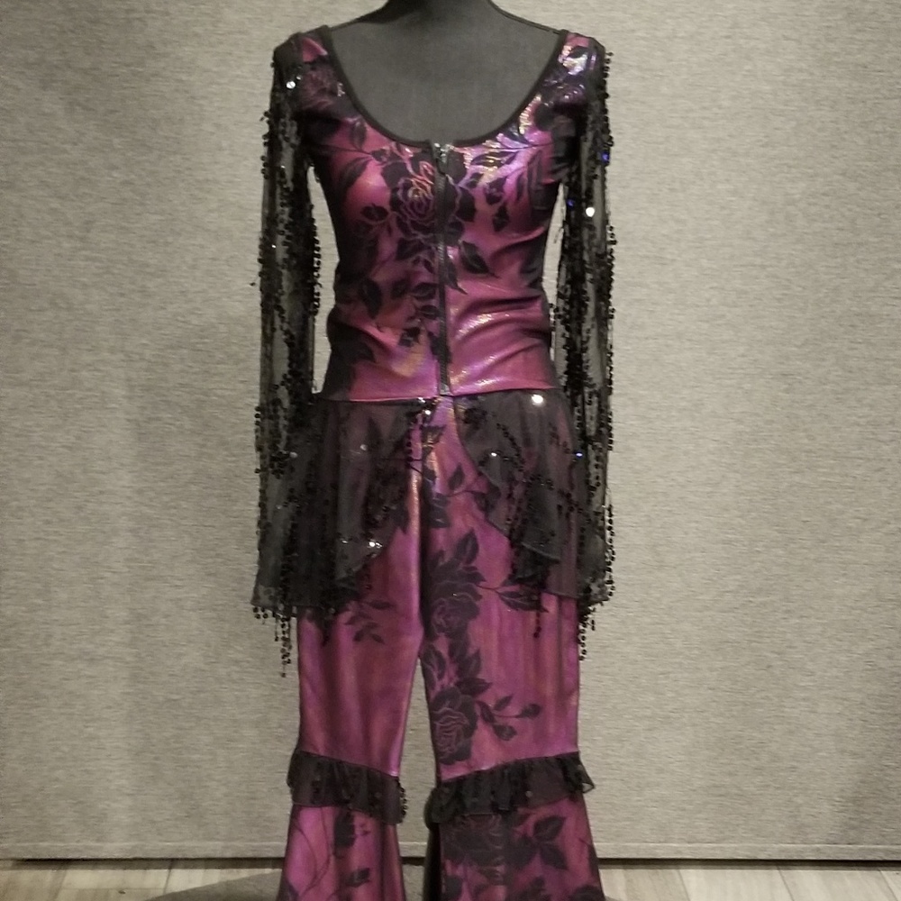 Black and purple lace pants set